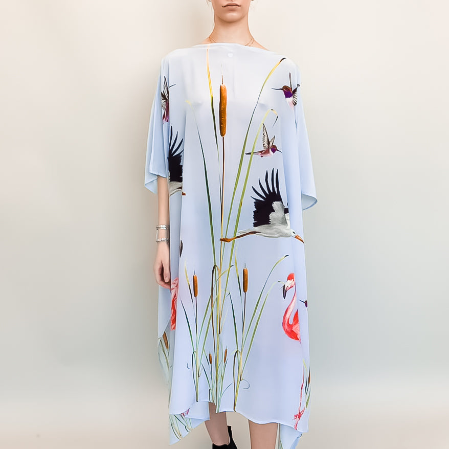 FLAMINGO SILK TUNIC - BLUE