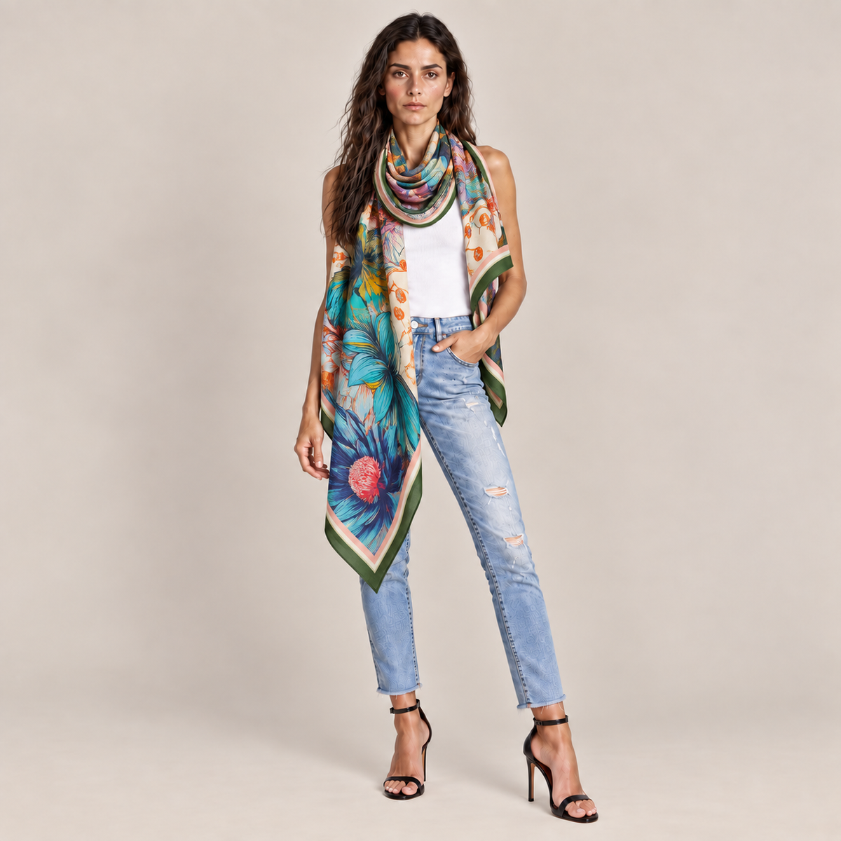 AQUARELLE CASHMERE SCARF - OFF WHITE
