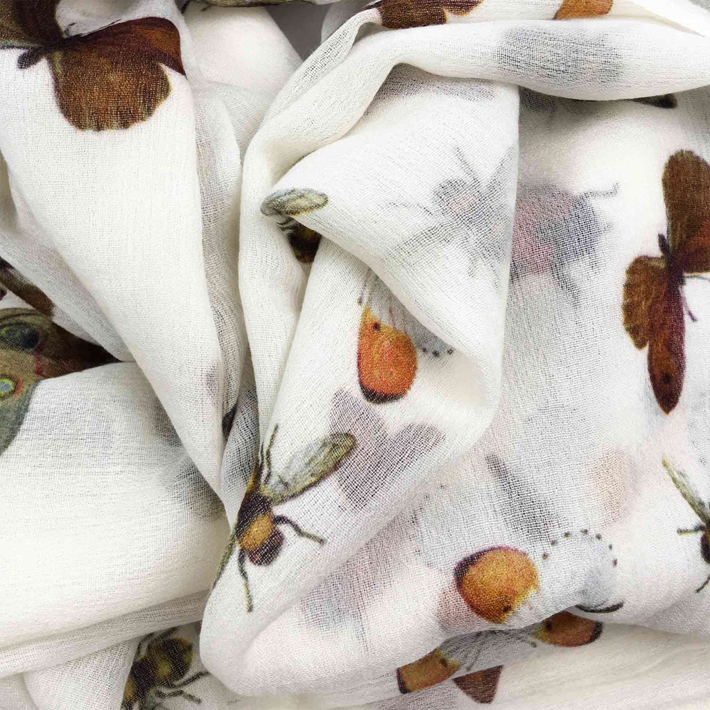 LADYBIRD CASHMERE SCARF - OFF-WHITE