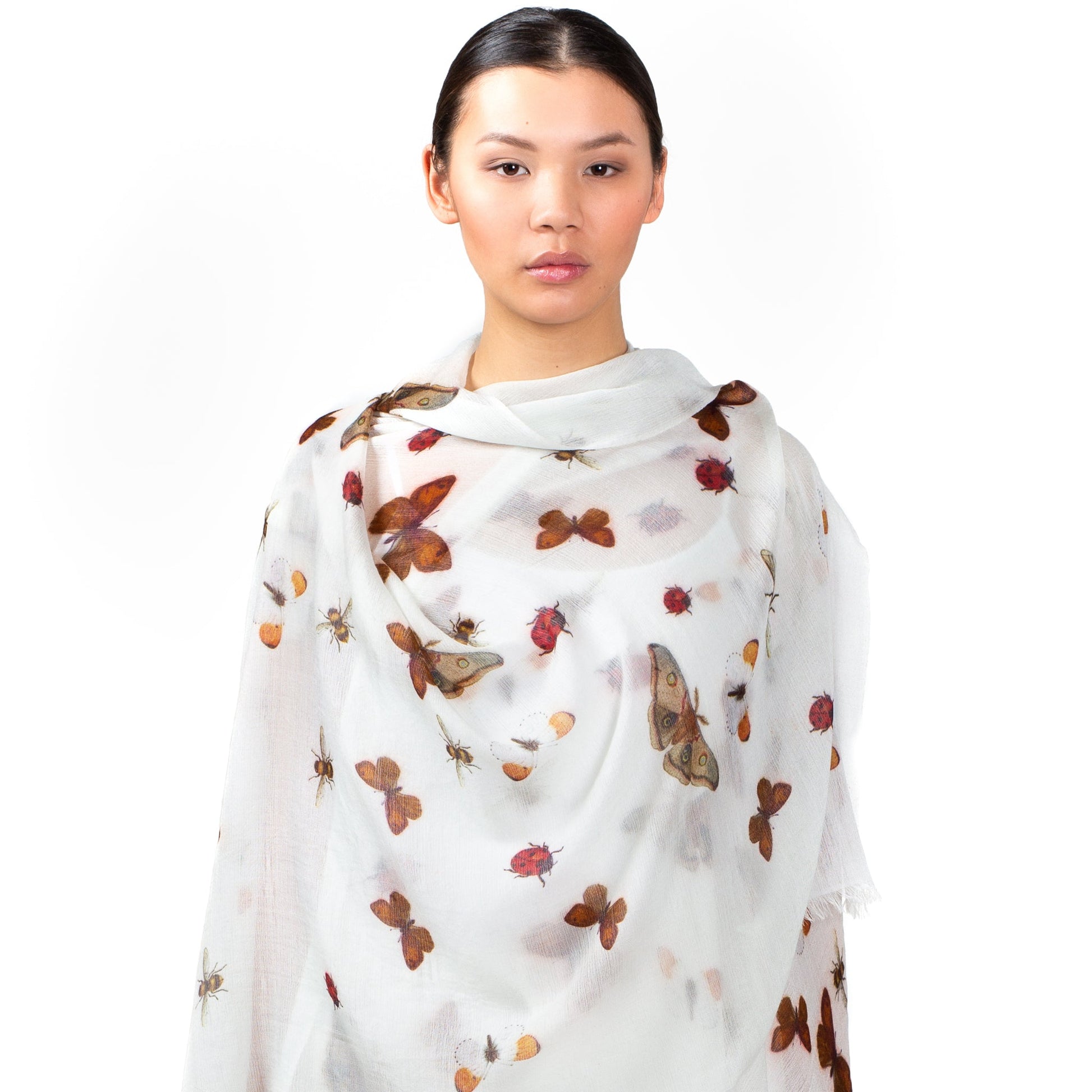 LADYBIRD CASHMERE SCARF - OFF-WHITE