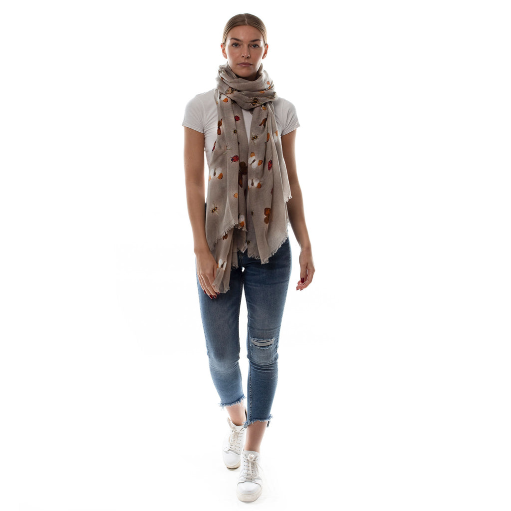 LADYBIRD CASHMERE SCARF - TAUPE