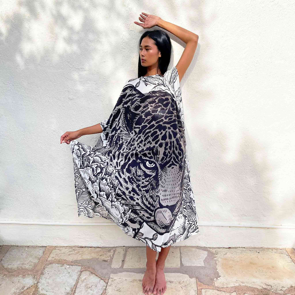 LEO IN FLOWERS SILK TUNIC - OFF-WHITE