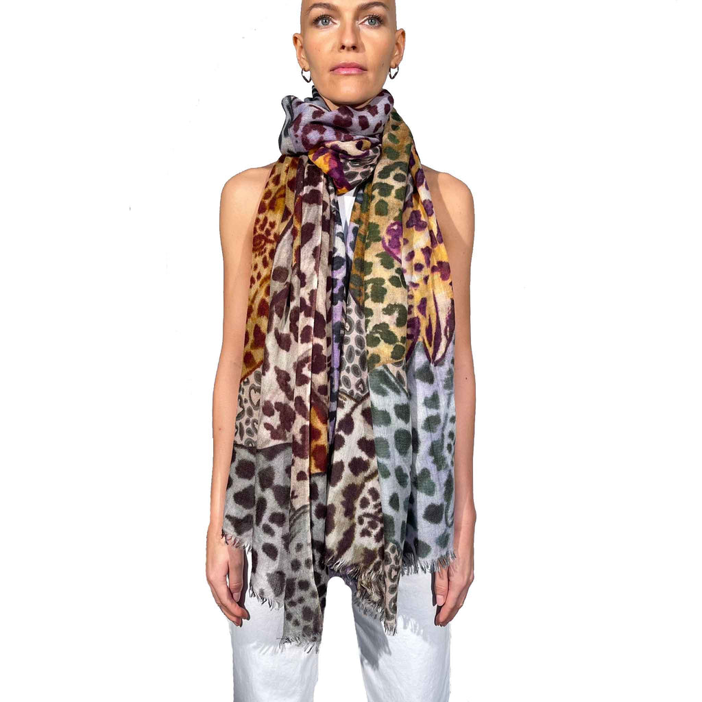 LEO JUNGLE CASHMERE SCARF - PURPLE