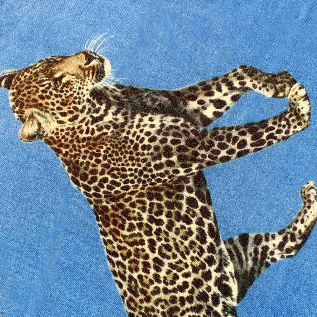 LEOPARD NATURAL CASHMERE SCARF - BLUE