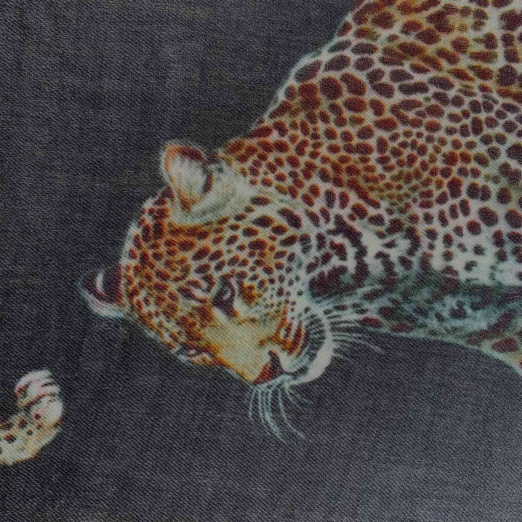 LEOPARD NATURAL CASHMERE SCARF - DARK GREY