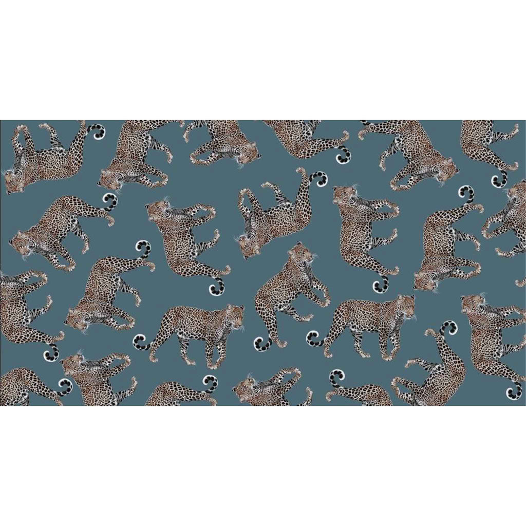 LEOPARD NATURAL CASHMERE SCARF - PETROL