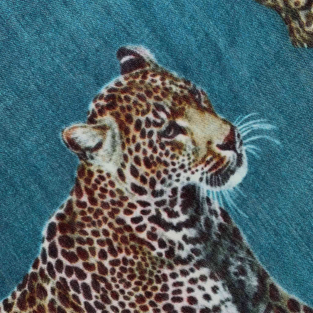 LEOPARD NATURAL CASHMERE SCARF - PETROL