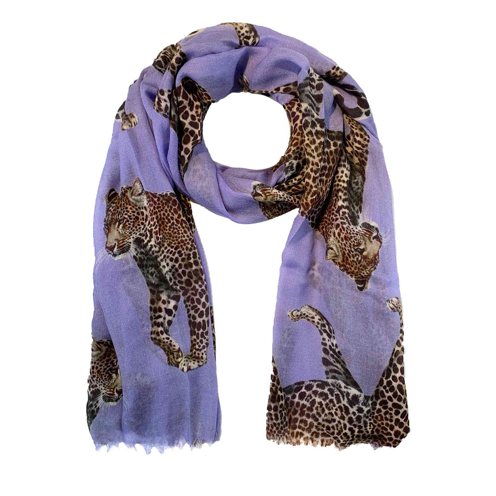 LEOPARD NATURAL CASHMERE SCARF - PURPLE