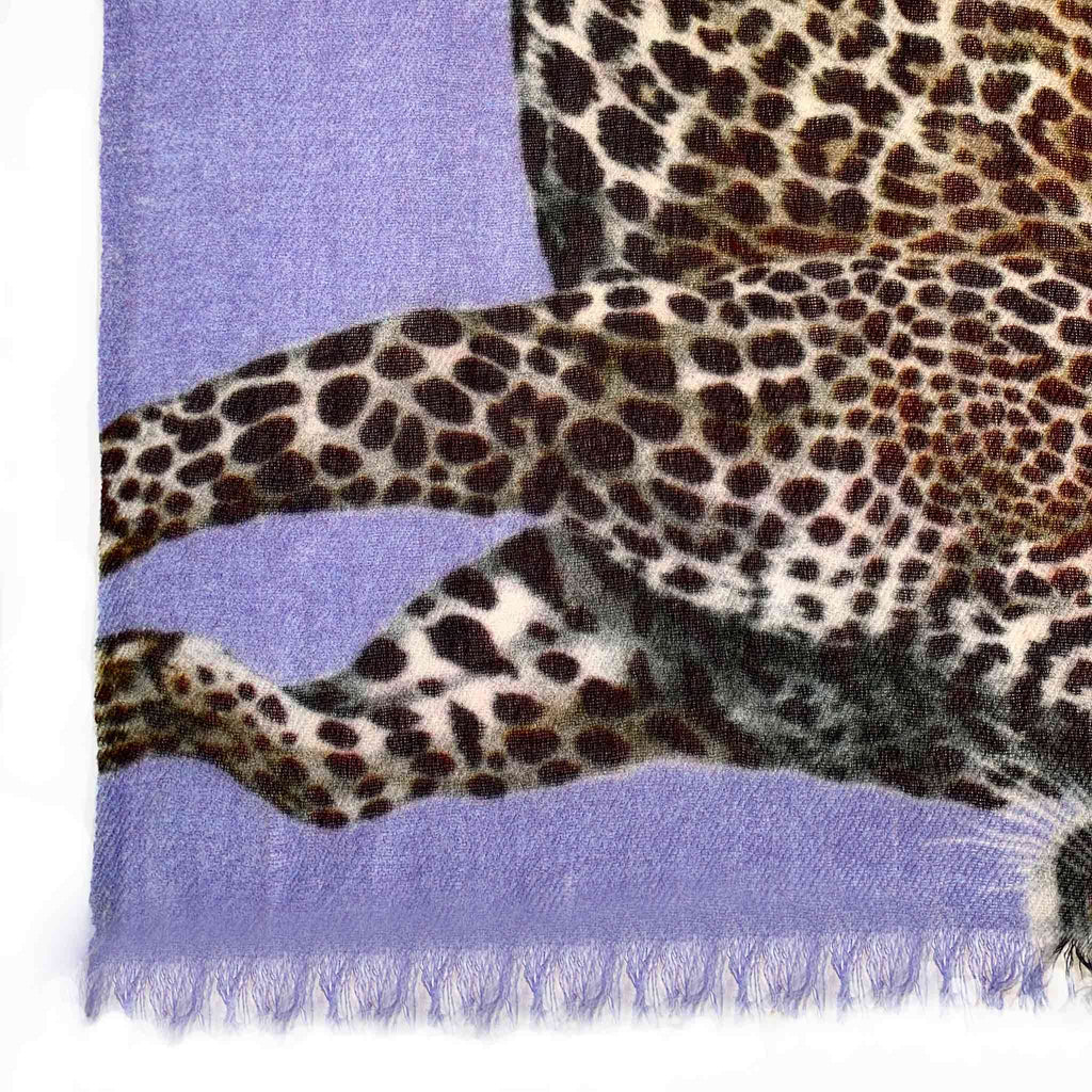 LEOPARD NATURAL CASHMERE SCARF - PURPLE