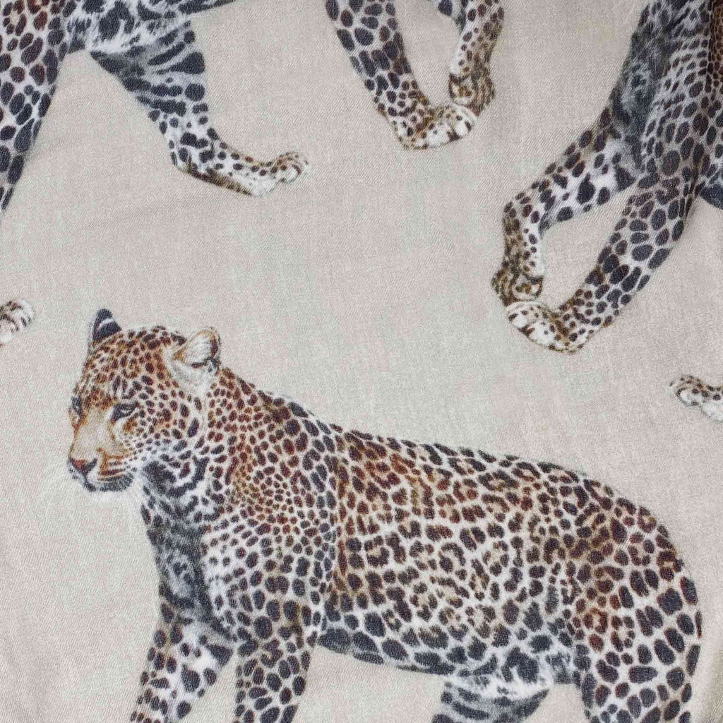 LEOPARD NATURAL CASHMERE SCARF - TAUPE