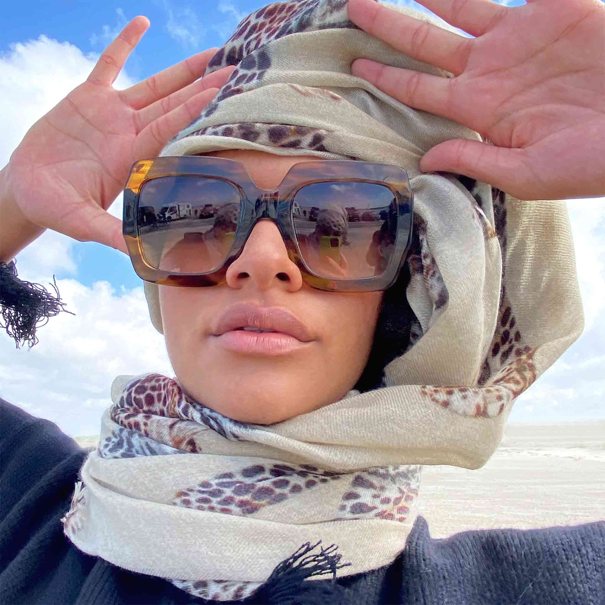 LEOPARD NATURAL CASHMERE SCARF - TAUPE