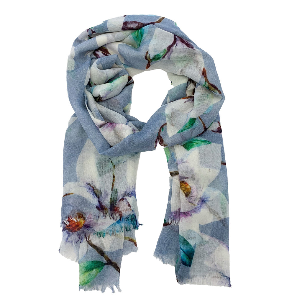 MAGNOLIA CASHMERE SCARF - LIGHT GREY