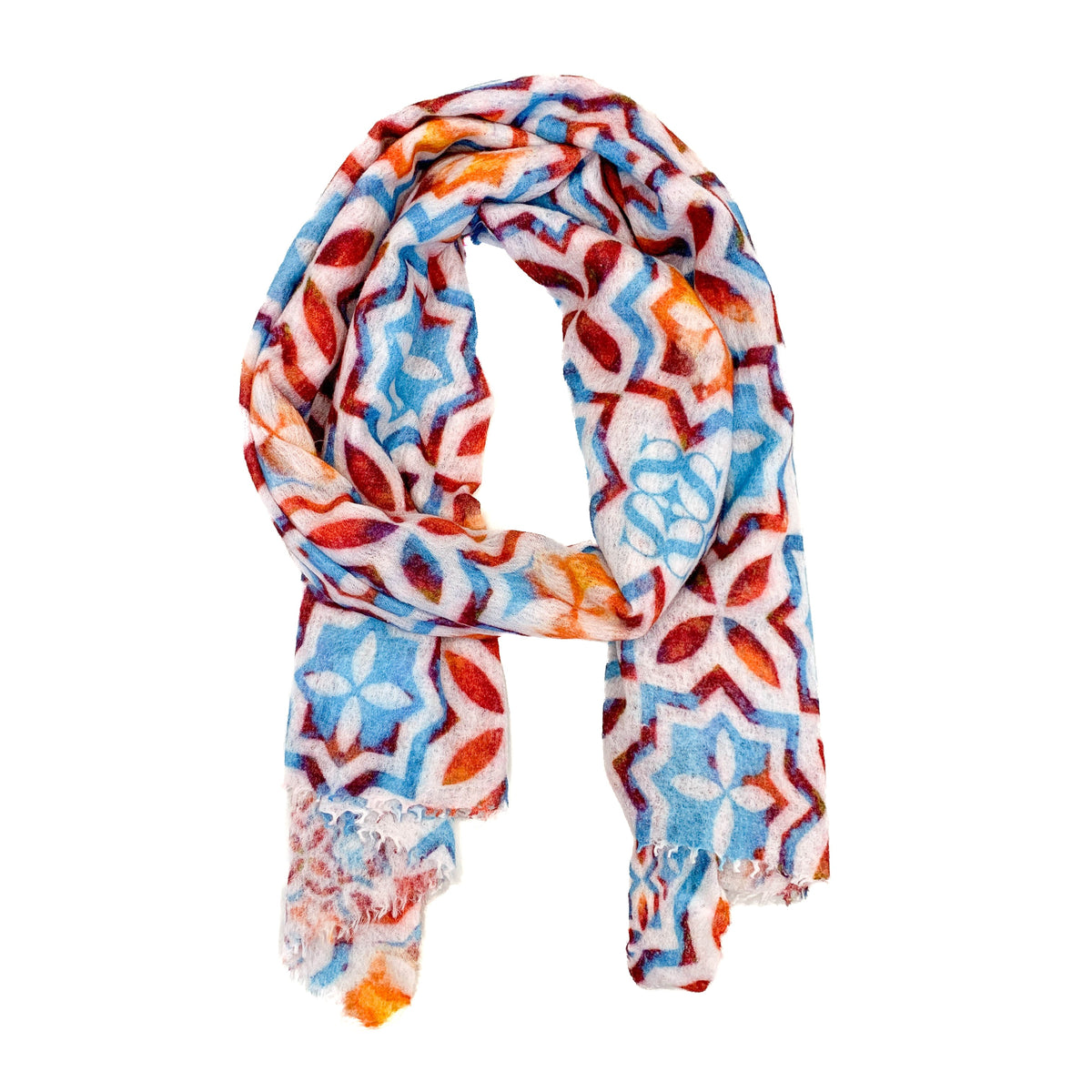 NIZZA FELTED CASHMERE SCARF - BLUE/ORANGE