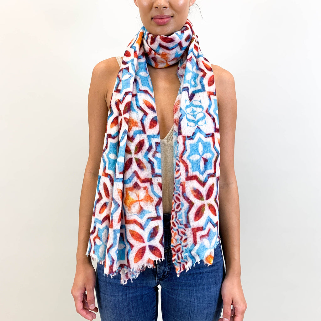 NIZZA FELTED CASHMERE SCARF - BLUE/ORANGE