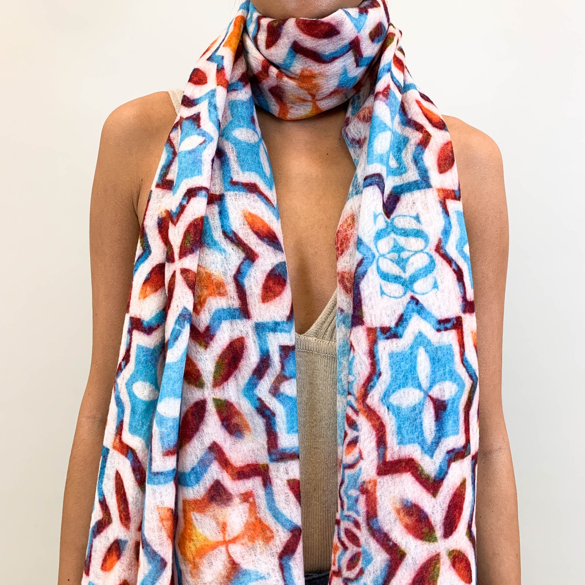 NIZZA FELTED CASHMERE SCARF - BLUE/ORANGE
