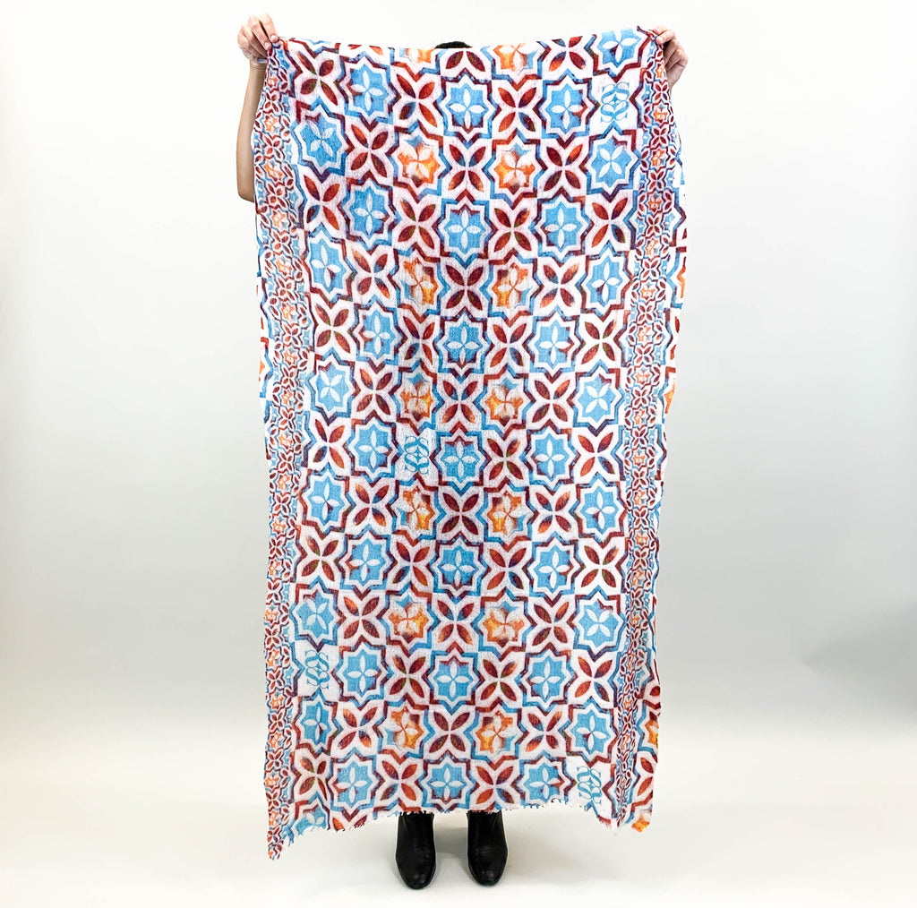NIZZA FELTED CASHMERE SCARF - BLUE/ORANGE