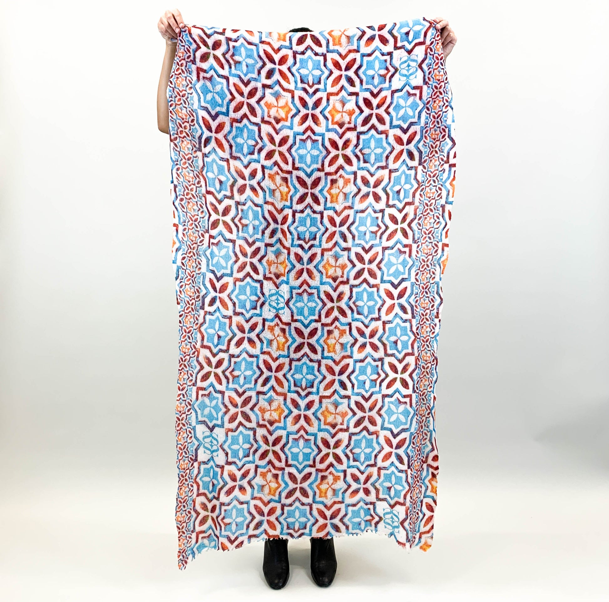 NIZZA FELTED CASHMERE SCARF - BLUE/ORANGE