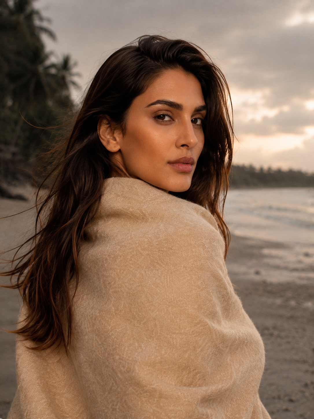 SHARON CAPE WITH FRINGES - BEIGE