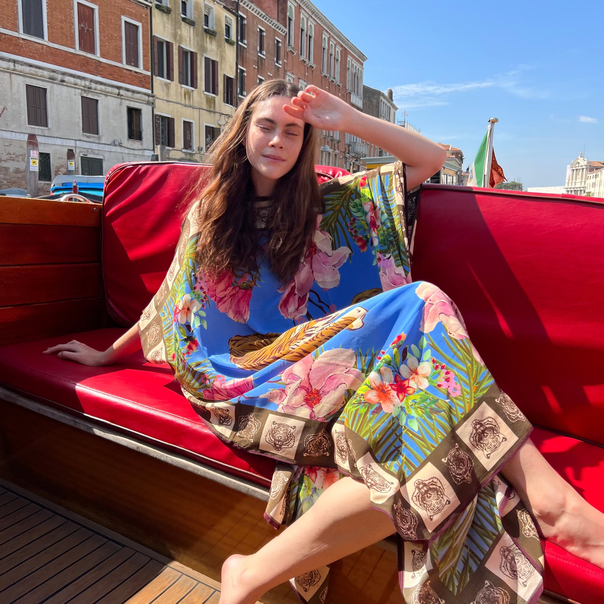 ROARING TIGERS SILK TUNIC - BLUE