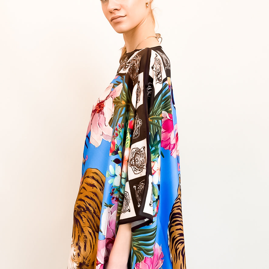 ROARING TIGERS SILK TUNIC - BLUE