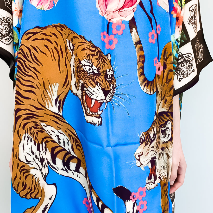 ROARING TIGERS SILK TUNIC - BLUE
