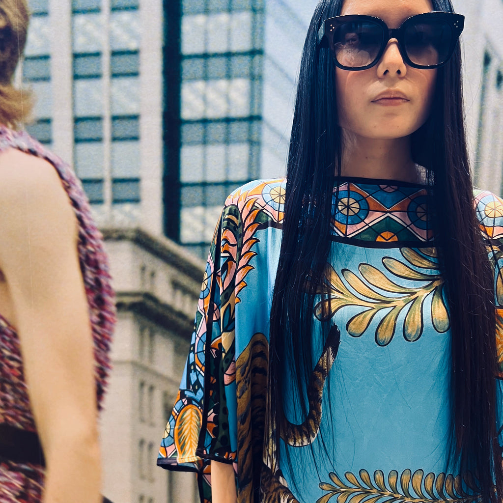 TIGER & JUNGLE SILK TUNIC - BLUE