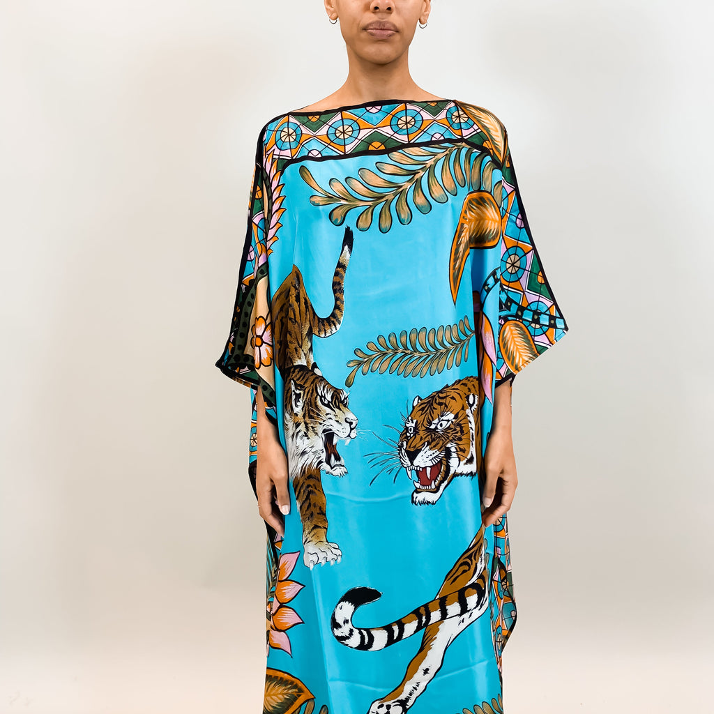 TIGER & JUNGLE SILK TUNIC - BLUE