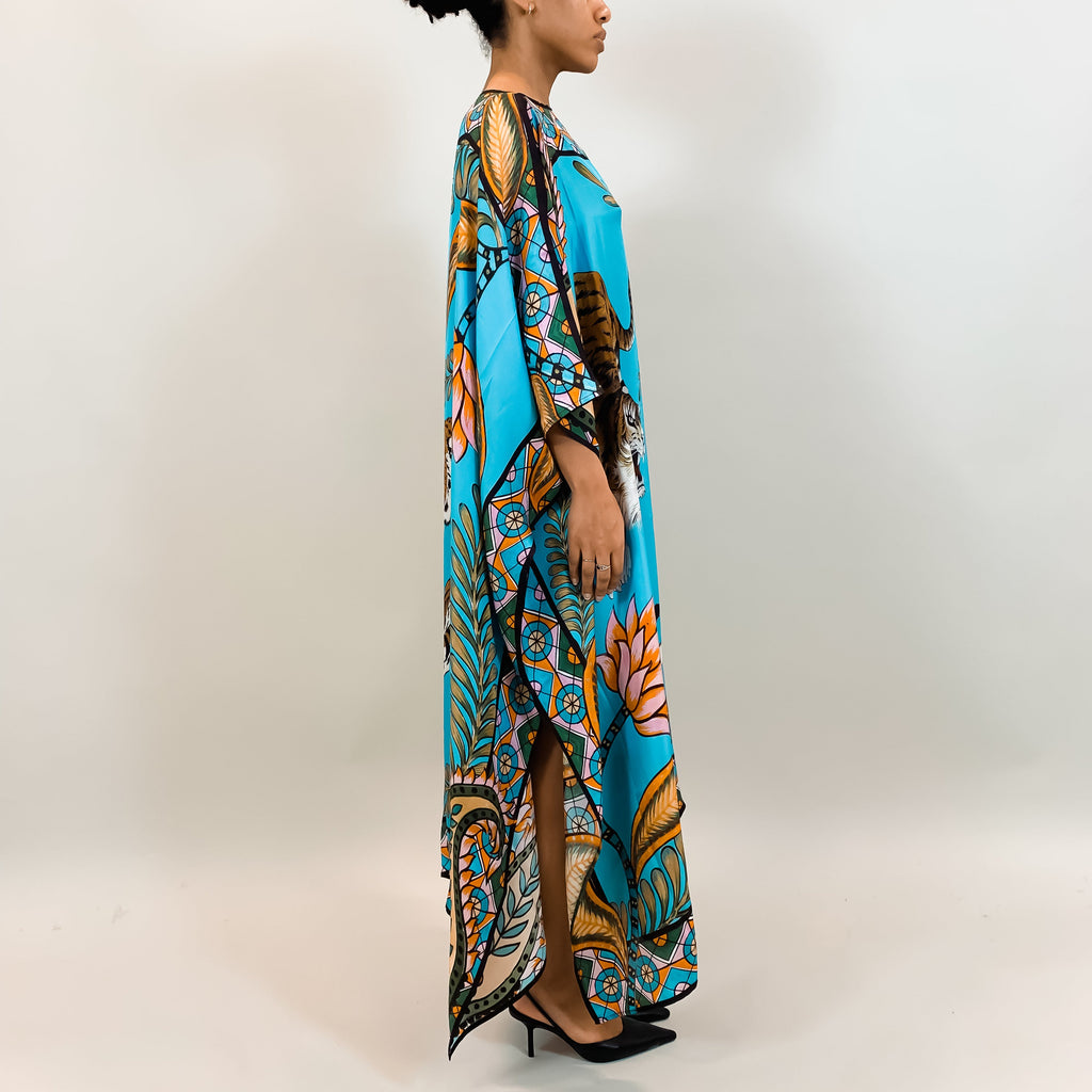 TIGER & JUNGLE SILK TUNIC - BLUE