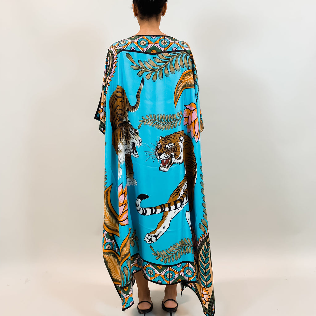 TIGER & JUNGLE SILK TUNIC - BLUE