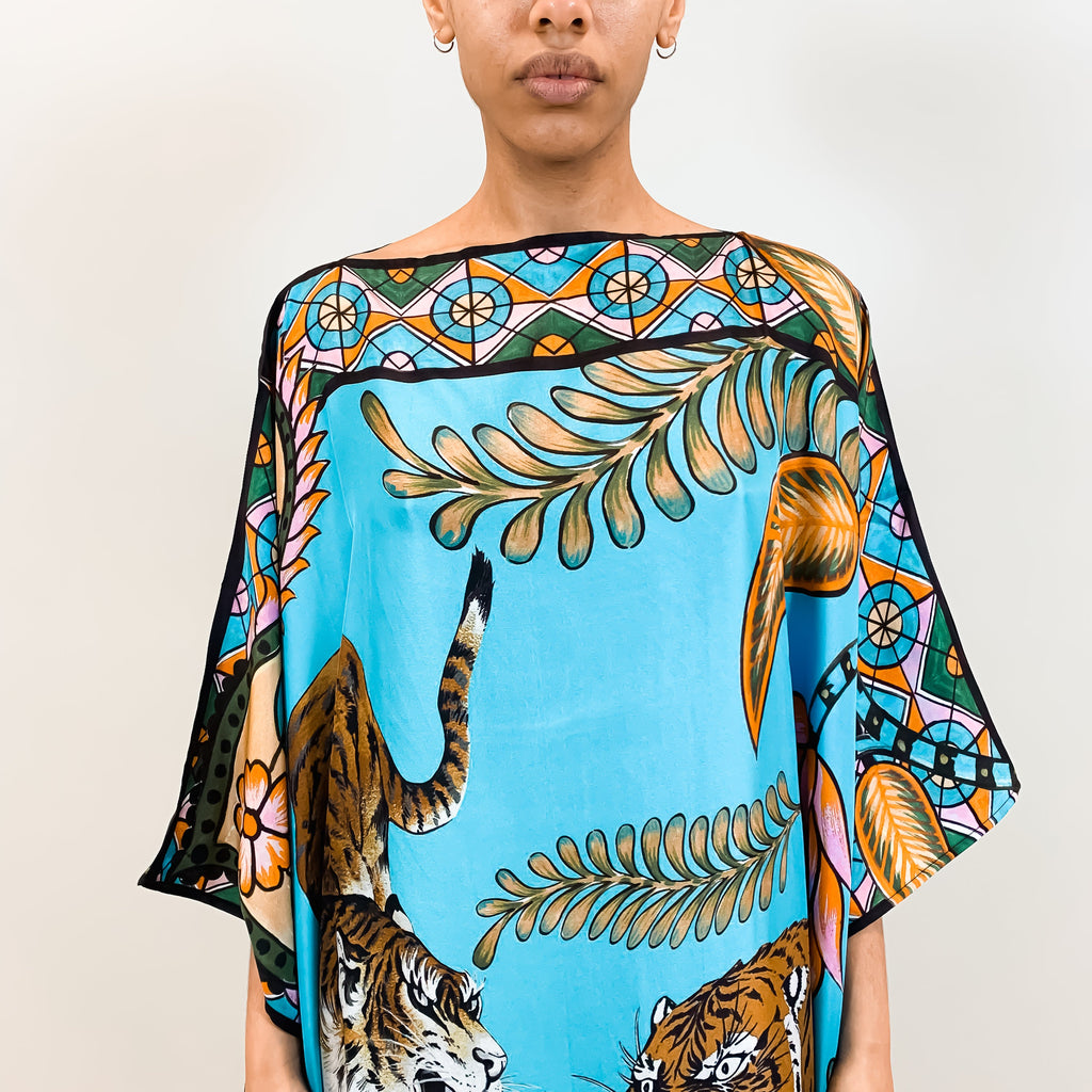 TIGER & JUNGLE SILK TUNIC - BLUE
