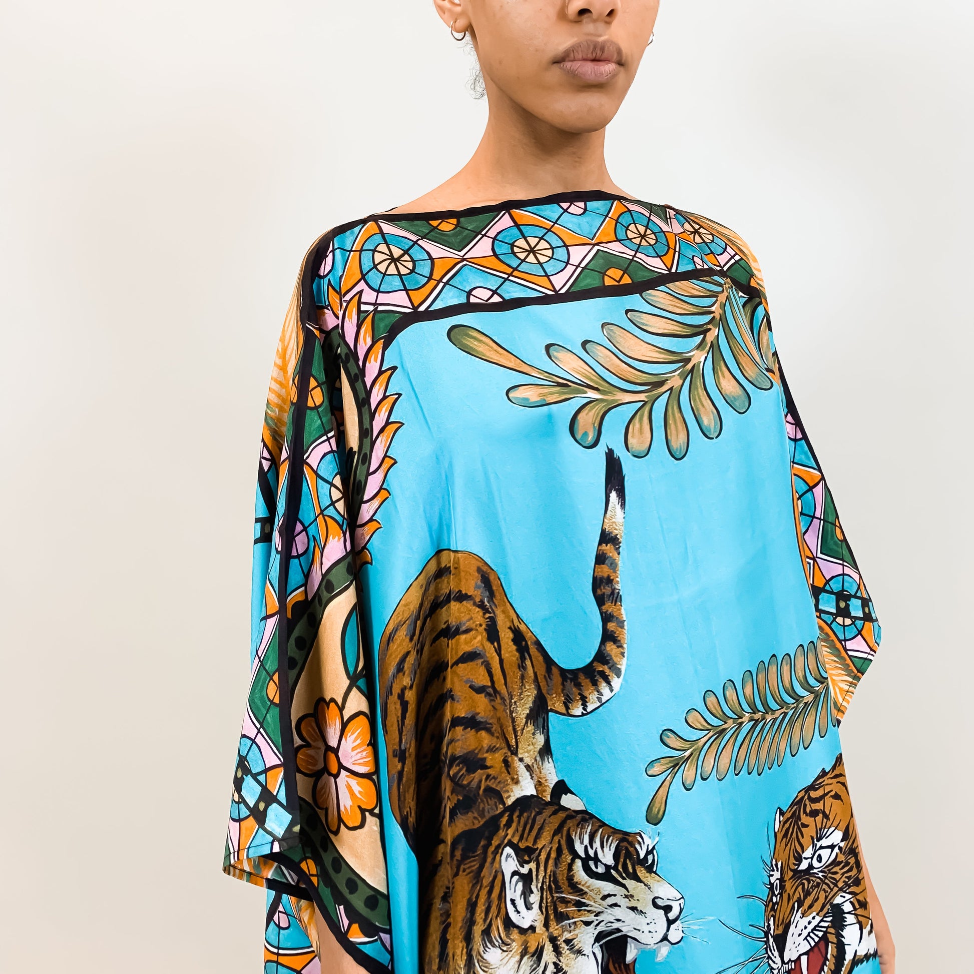 TIGER & JUNGLE SILK TUNIC - BLUE