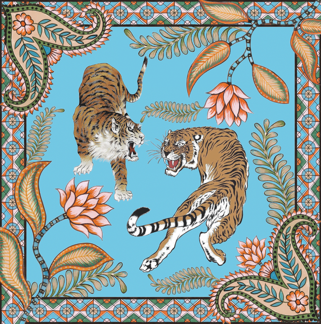 TIGER & JUNGLE SILK TUNIC - BLUE