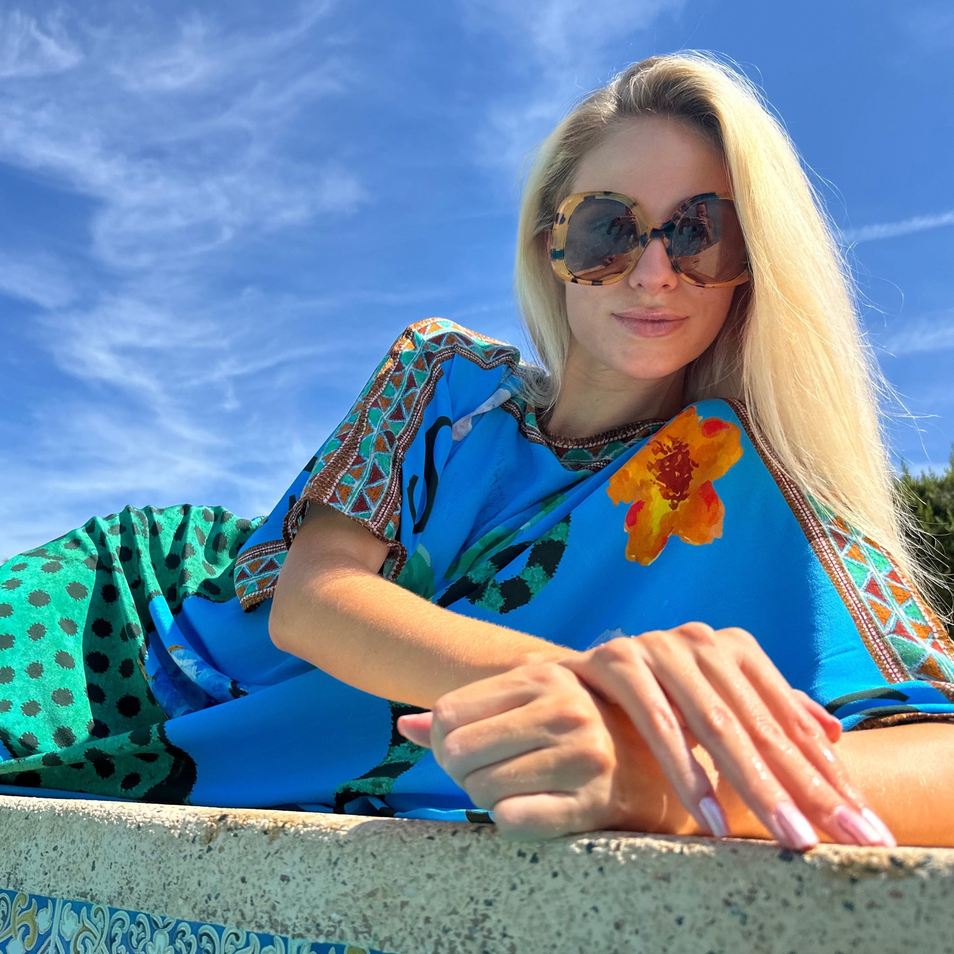 VENICE LEO SILK TUNIC - BLUE