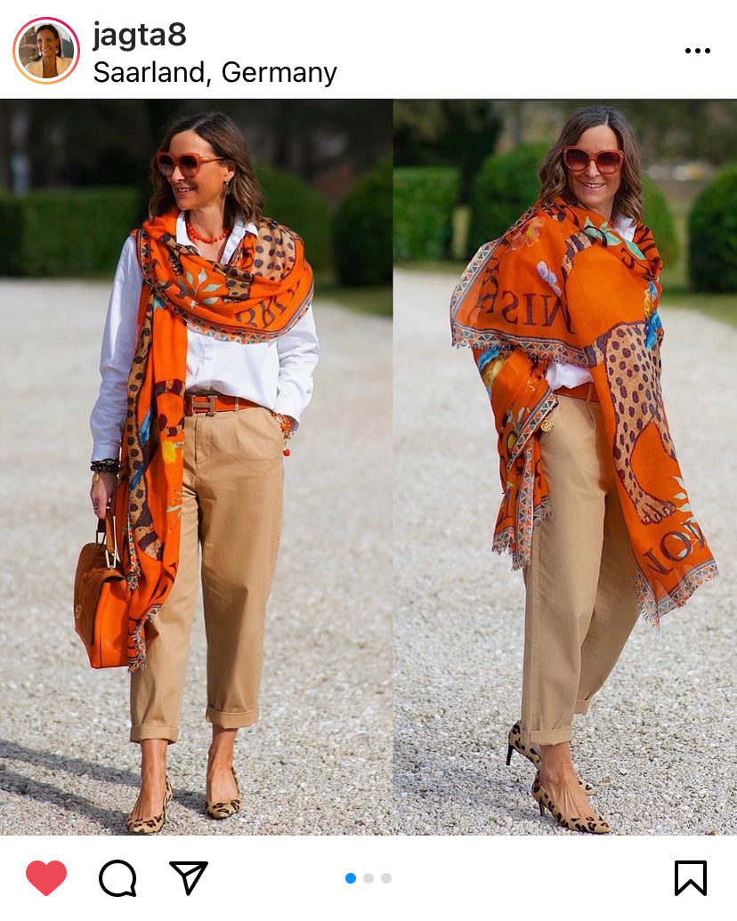 VENICE LEOPARD CASHMERE SCARF - ORANGE