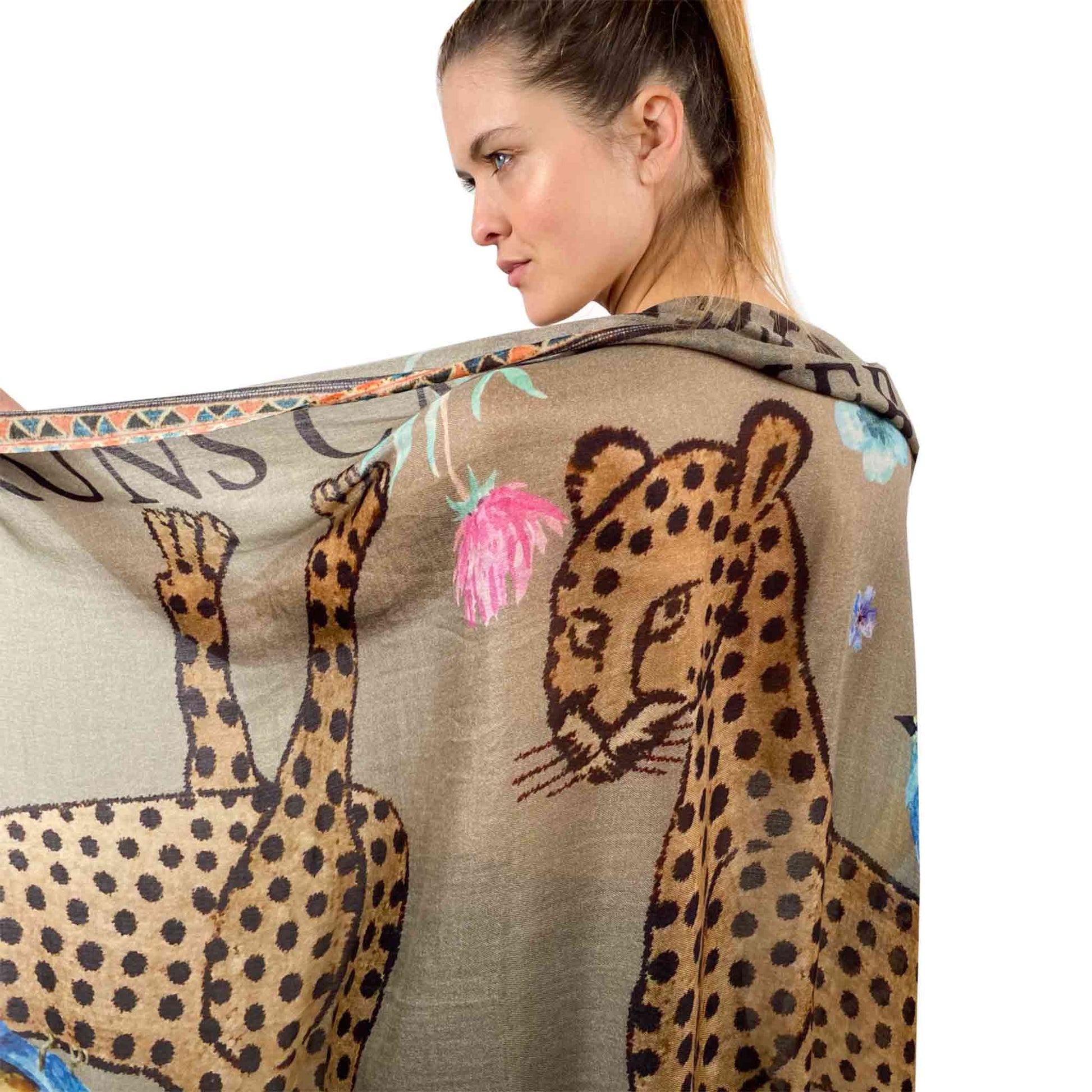 VENICE LEOPARD CASHMERE SCARF - TAUPE