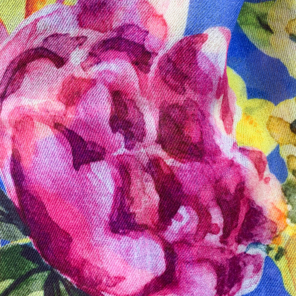 BLOOM CASHMERE SCARF - BLUE