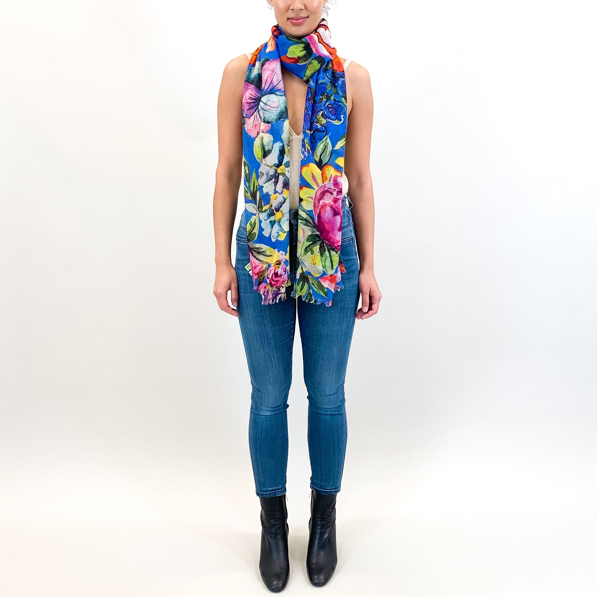 BLOOM CASHMERE SCARF - BLUE