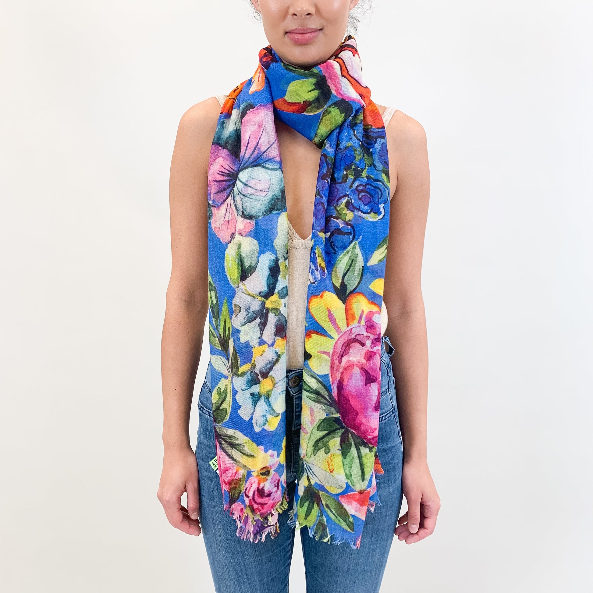 BLOOM CASHMERE SCARF - BLUE