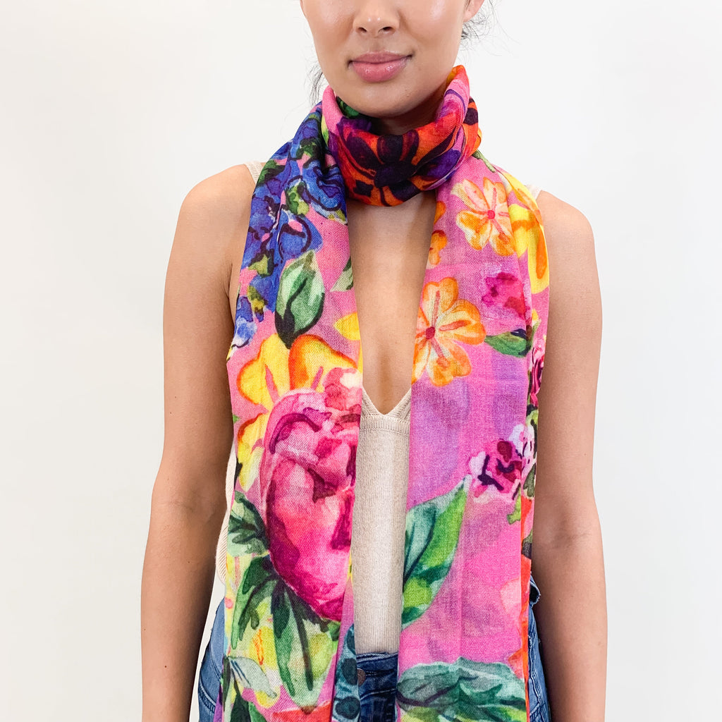 BLOOM CASHMERE SCARF - PINK