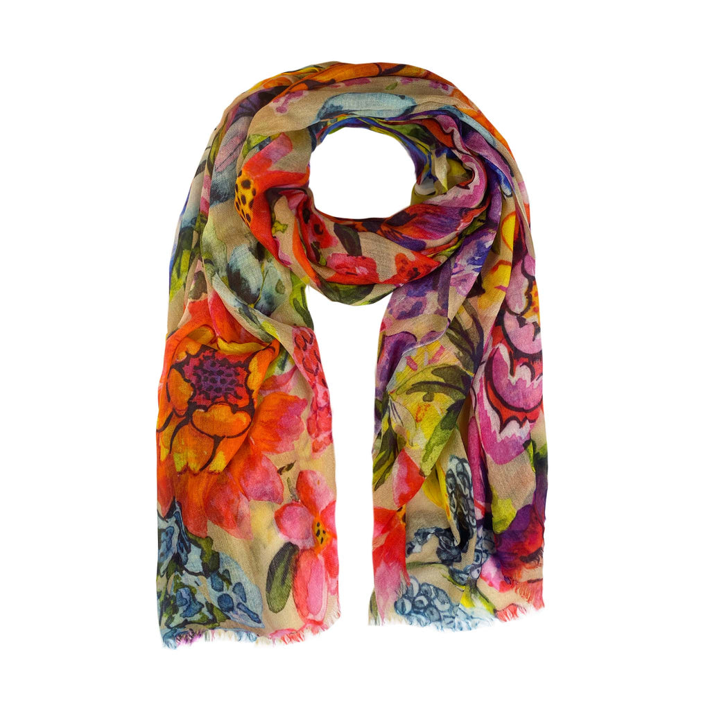 BLOOM CASHMERE SCARF - TAUPE