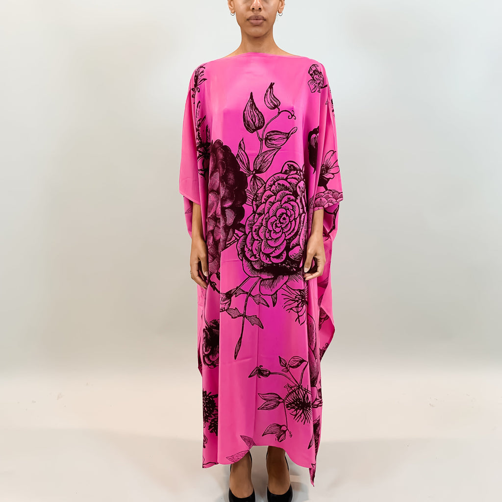 FLOWER EXPLOSION SILK TUNIC - PINK/BLACK