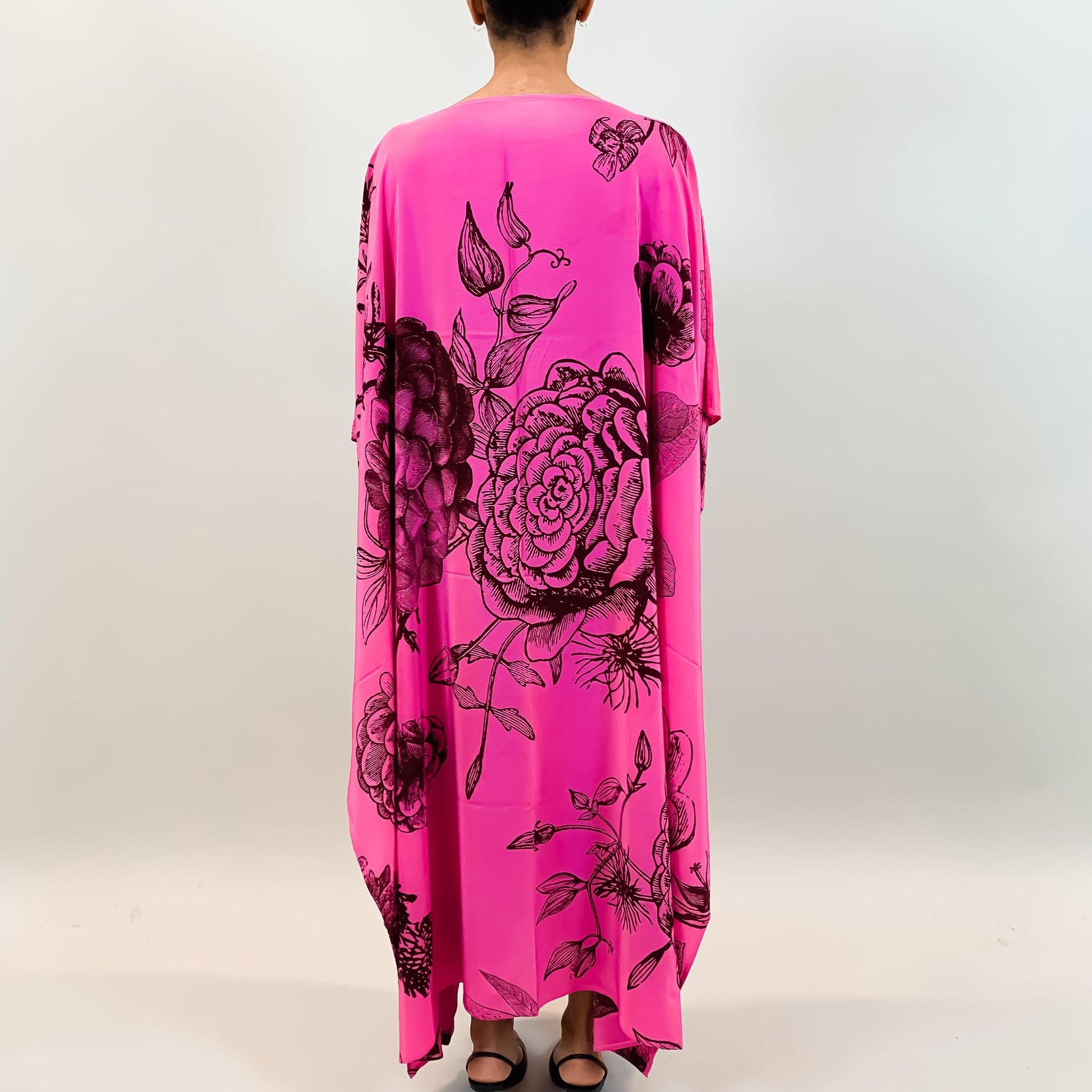 FLOWER EXPLOSION SILK TUNIC - PINK/BLACK