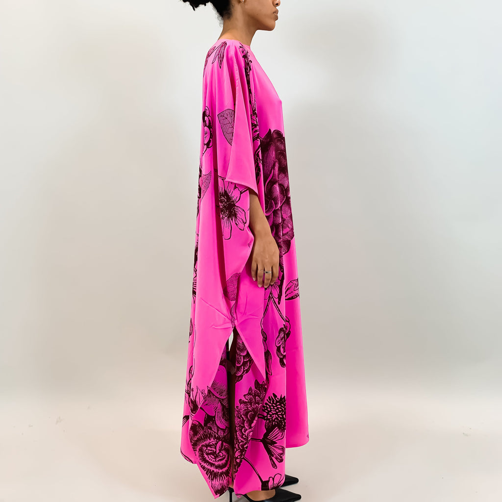 FLOWER EXPLOSION SILK TUNIC - PINK/BLACK