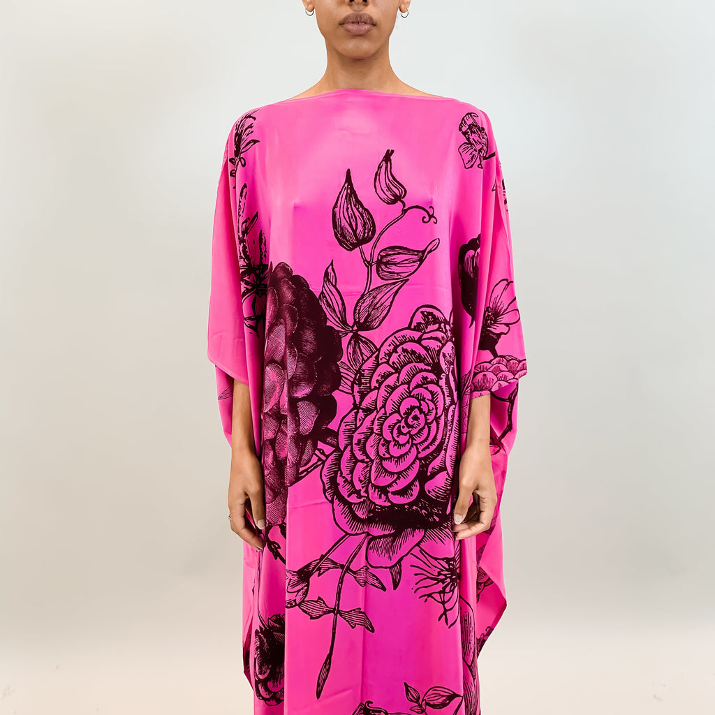 FLOWER EXPLOSION SILK TUNIC - PINK/BLACK