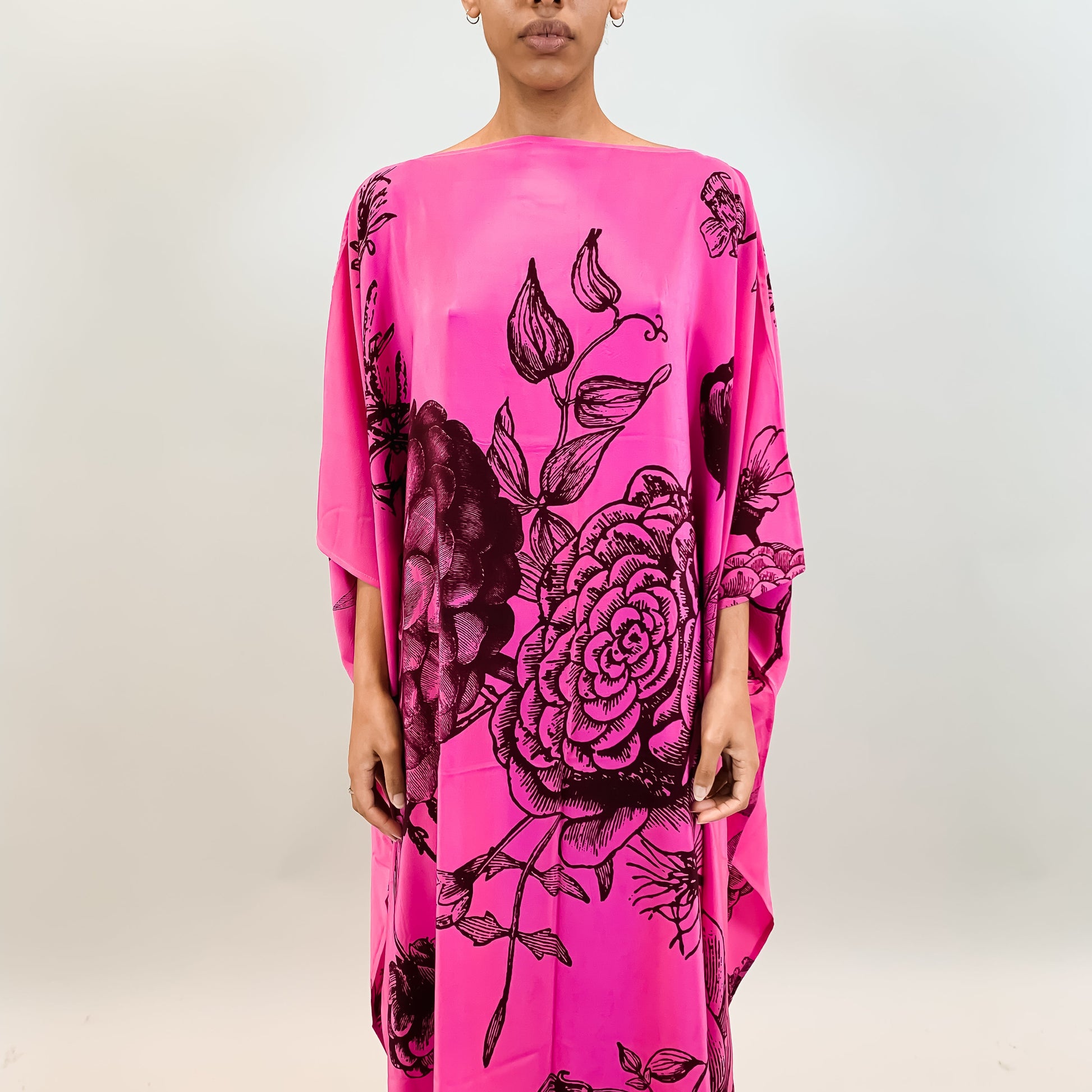 FLOWER EXPLOSION SILK TUNIC - PINK/BLACK