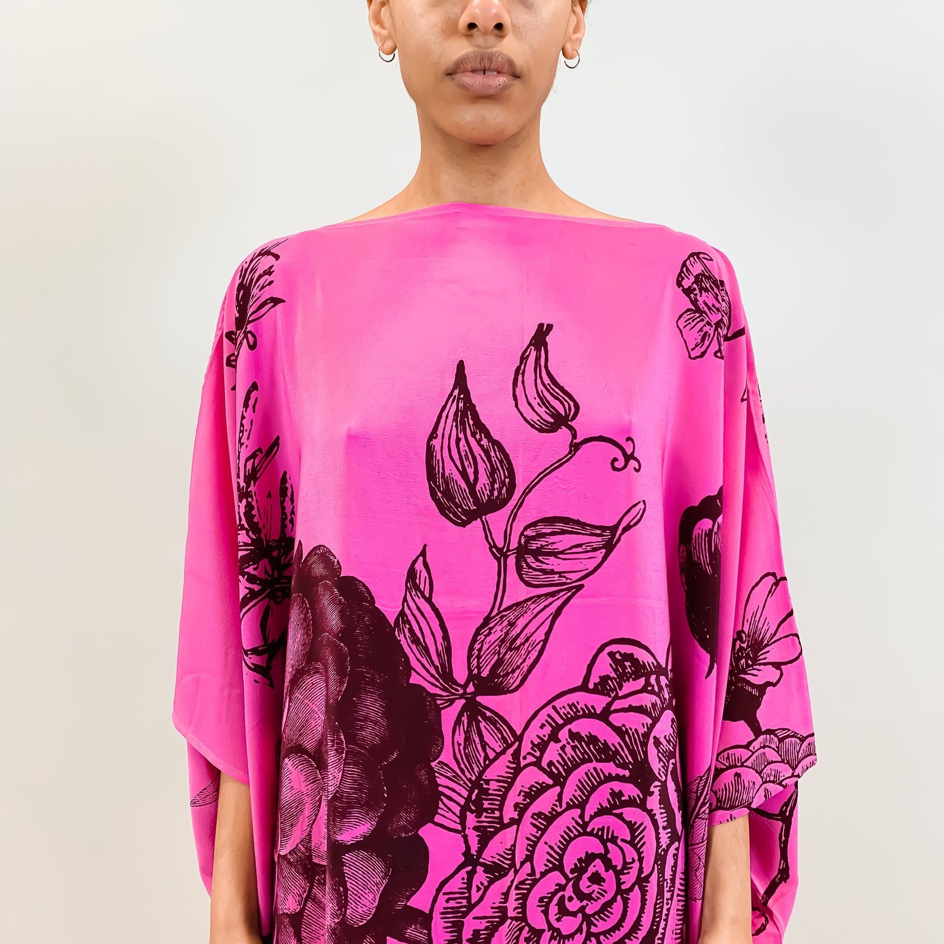 FLOWER EXPLOSION SILK TUNIC - PINK/BLACK