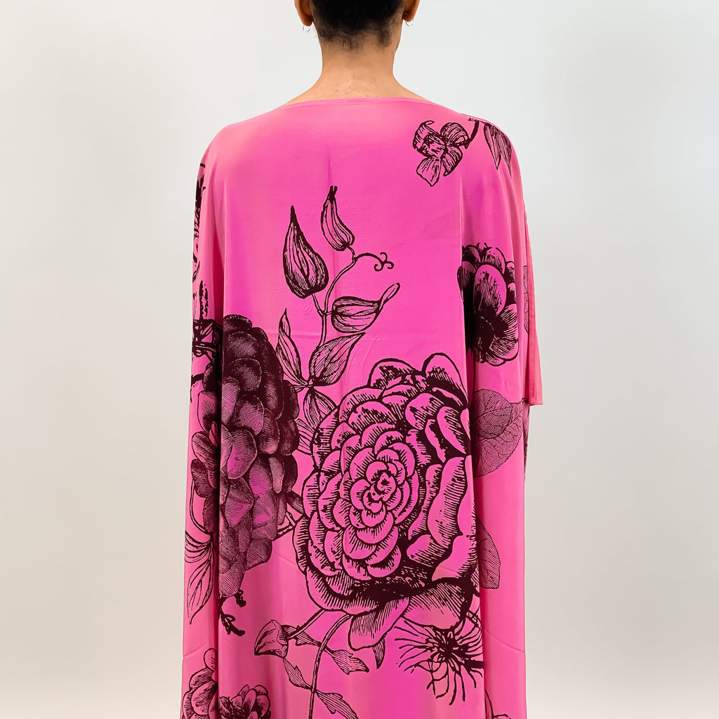 FLOWER EXPLOSION SILK TUNIC - PINK/BLACK