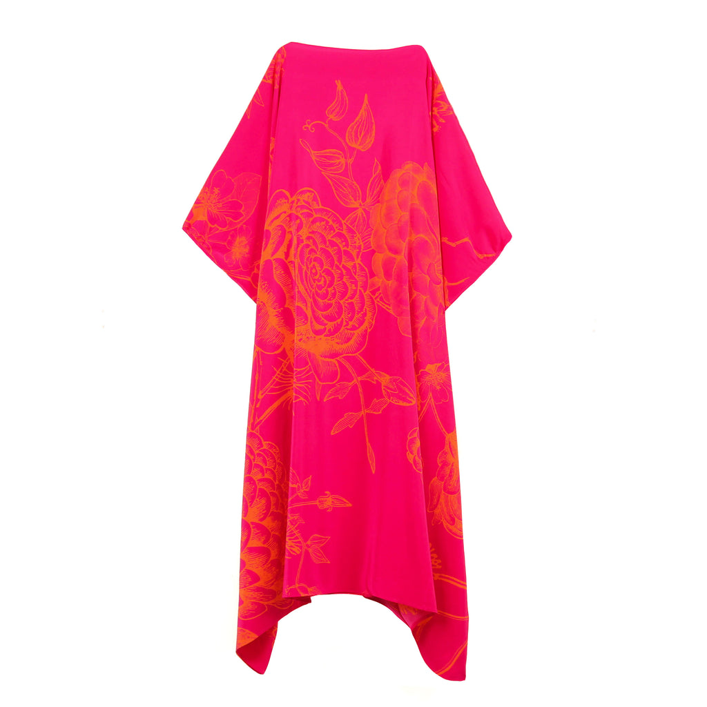 FLOWER EXPLOSION SILK TUNIC - PINK/ORANGE