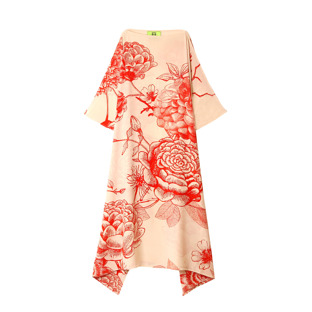 FLOWER EXPLOSION SILK TUNIC - CREME/RED