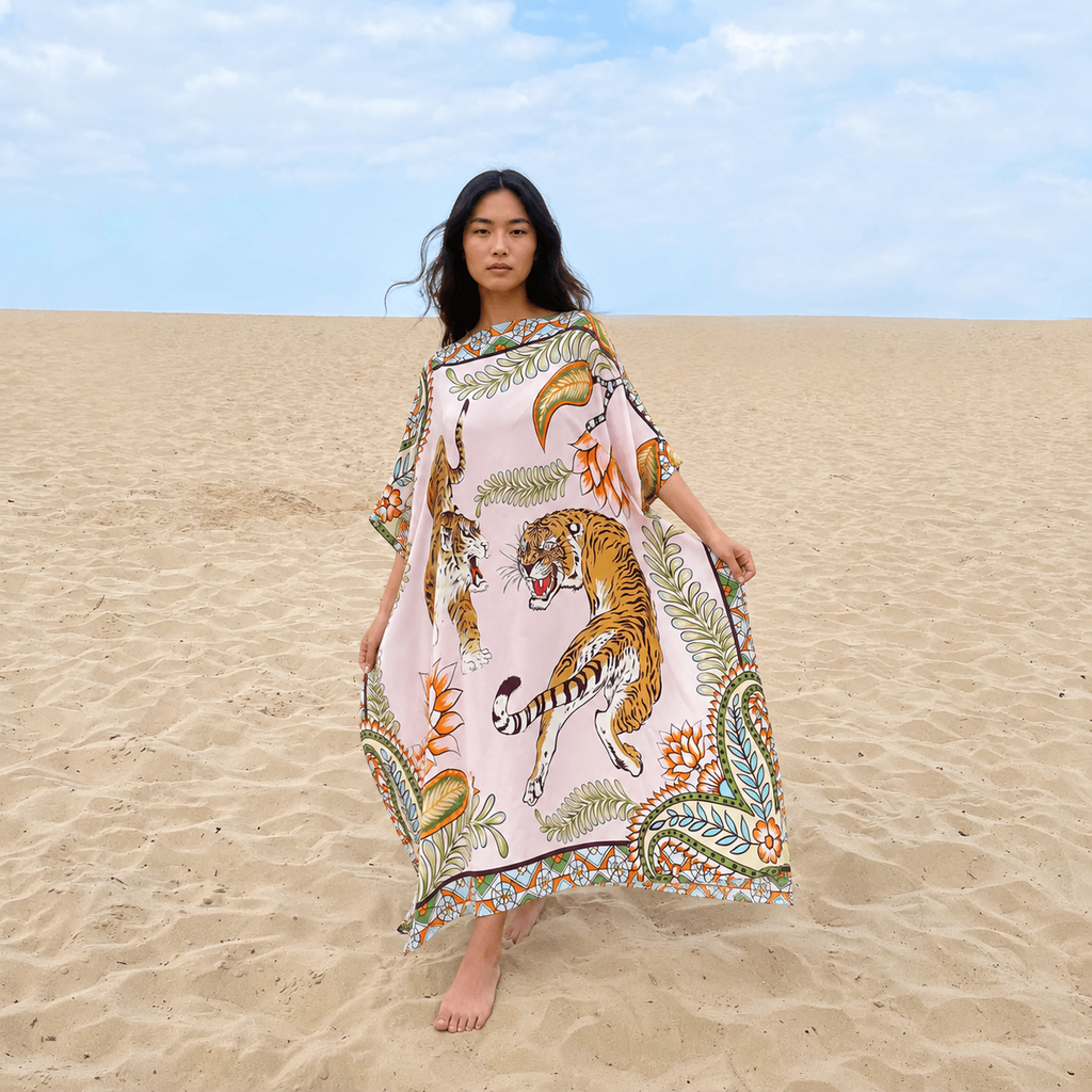 TIGER & JUNGLE SILK TUNIC - LIGHT ROSE